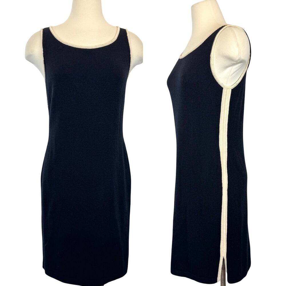 St. John Knit Tank Sheath Dress Knee-Length Black Cream Sleeveless Sz. 6 Vintage